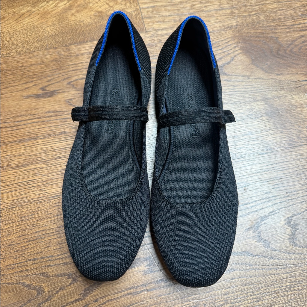 Rothy's Black Mary Jane Flats With Blue Trim